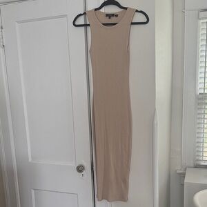 Theory Sleeveless Ribbed Tank Dress in Light Beige
